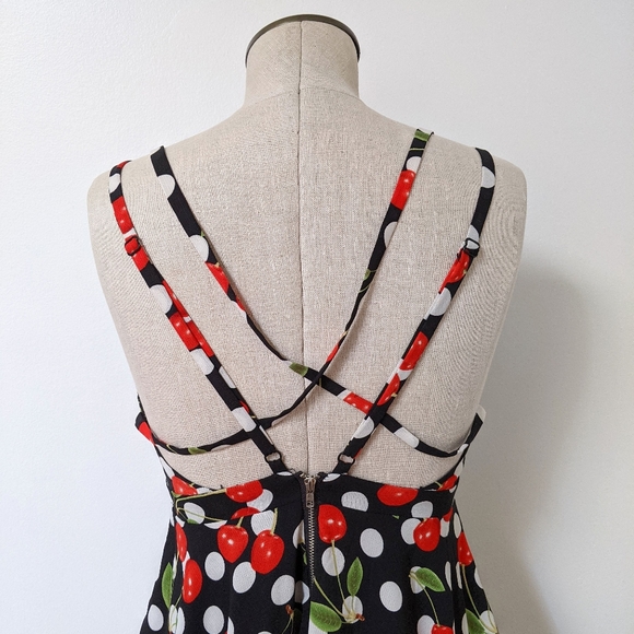 red cherry print spaghetti strap mini dress - Picture 8 of 11